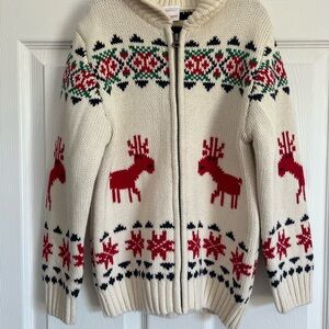Hanna Andersson Cream Knit Holiday Zip Up Sweater Size 6-7 120 cm $40